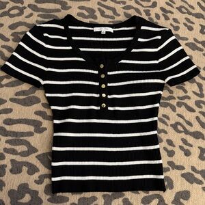Black and White Striped Knit Top